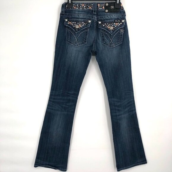MISS ME Bootcut Boot Jeans Bedazzled Jean 27 Flap Pocket Stretch Denim jw4288b31 - Picture 1 of 7